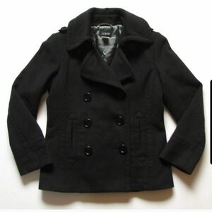 Vintage J. Crew Wool Black Pea Coat Capsule contemporary office winter Large
